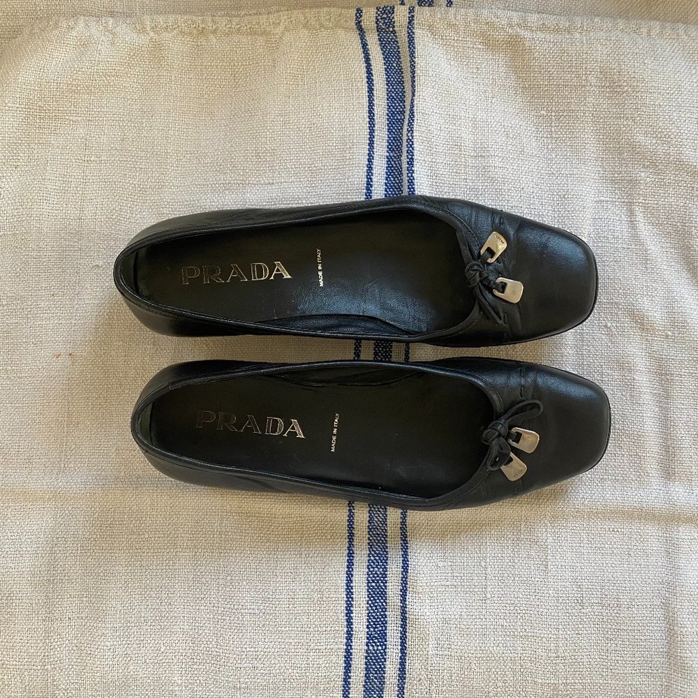 Vintage Prada Black Leather Ballet Shoes